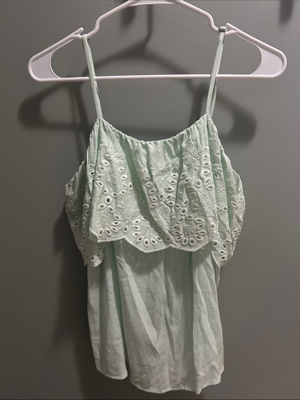 Daytrip Mint Green Eyelet Ruffle Tank Top